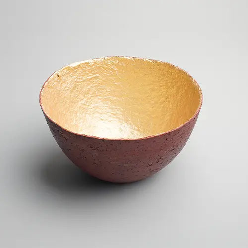 Recycled paper mache bowl -Metallic Gold Bowl - Burgundy - Large 1