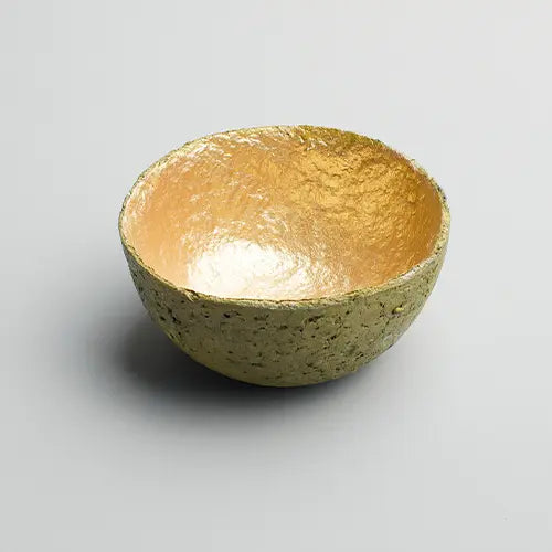 Recycled paper mache bowl - Metallic Gold Bowl - Olive Green - Small 1